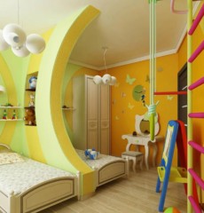 تصميم غرفة للأطفال لطفلين من جنسين مختلفين ، قسم وجدار سويدي