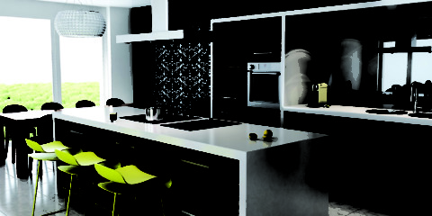 Çağdaş çağdaş tarzda döşenmiş mobilyalarda mutfak tasarımı