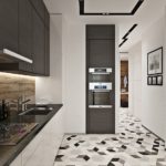 Conception de cuisine dans un mobilier intégré de style moderne et motif géométrique au sol