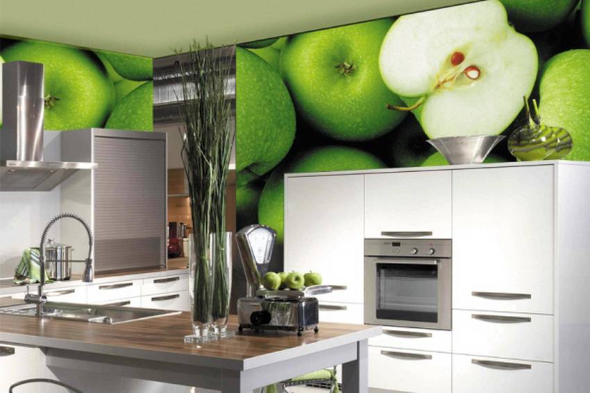 جداريات جدارية في داخل المطبخ مع صورة من المنتجات