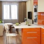 cuisine séjour 18 m2 façades orange
