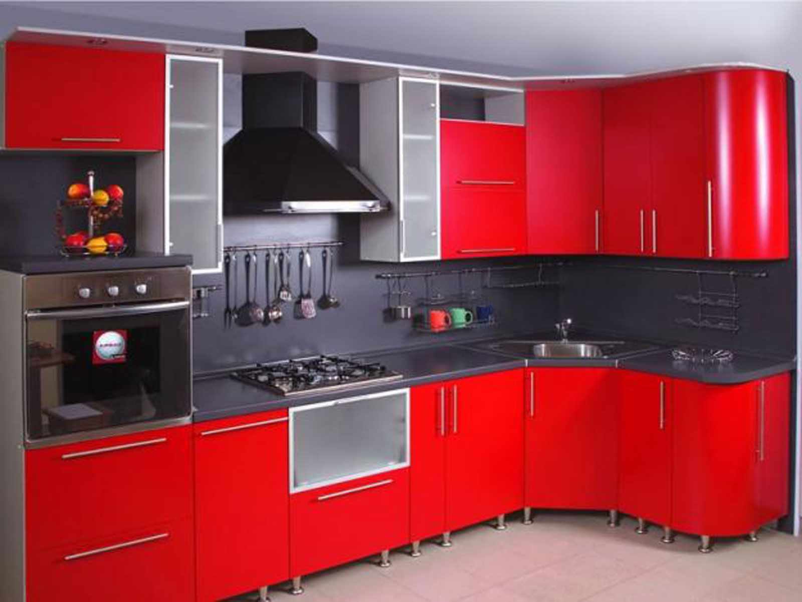 فكرة المطبخ الأحمر الداخلي مشرق