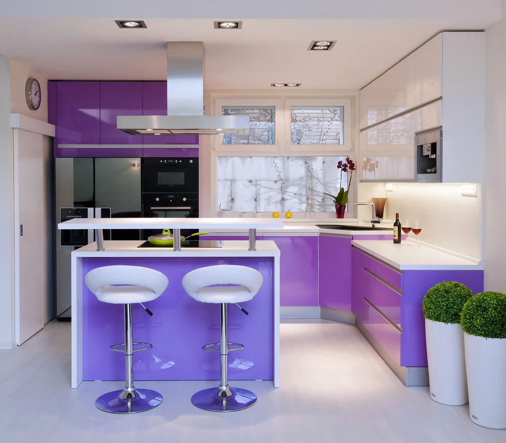Conception d'une cuisine moderne avec un ensemble lilas