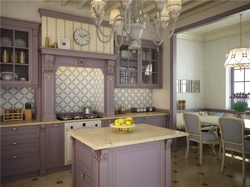 Intérieur de cuisine lilas de style provençal