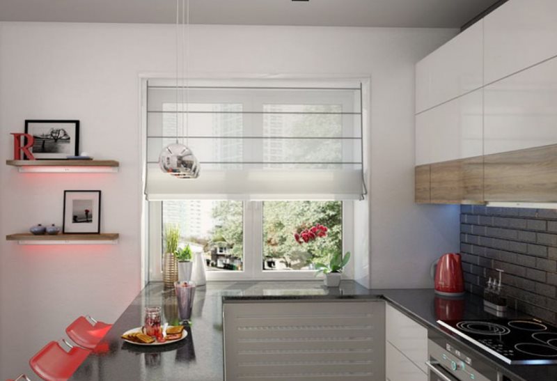 Bir kahvaltı barı ile minimalist tarzı mutfak tasarımı