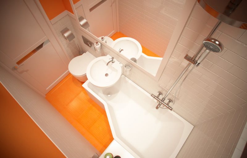 تصميم حمام 2 متر مربع مع أرضية برتقالية